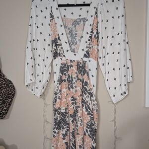 Free People Floral Print V-Neck Dress